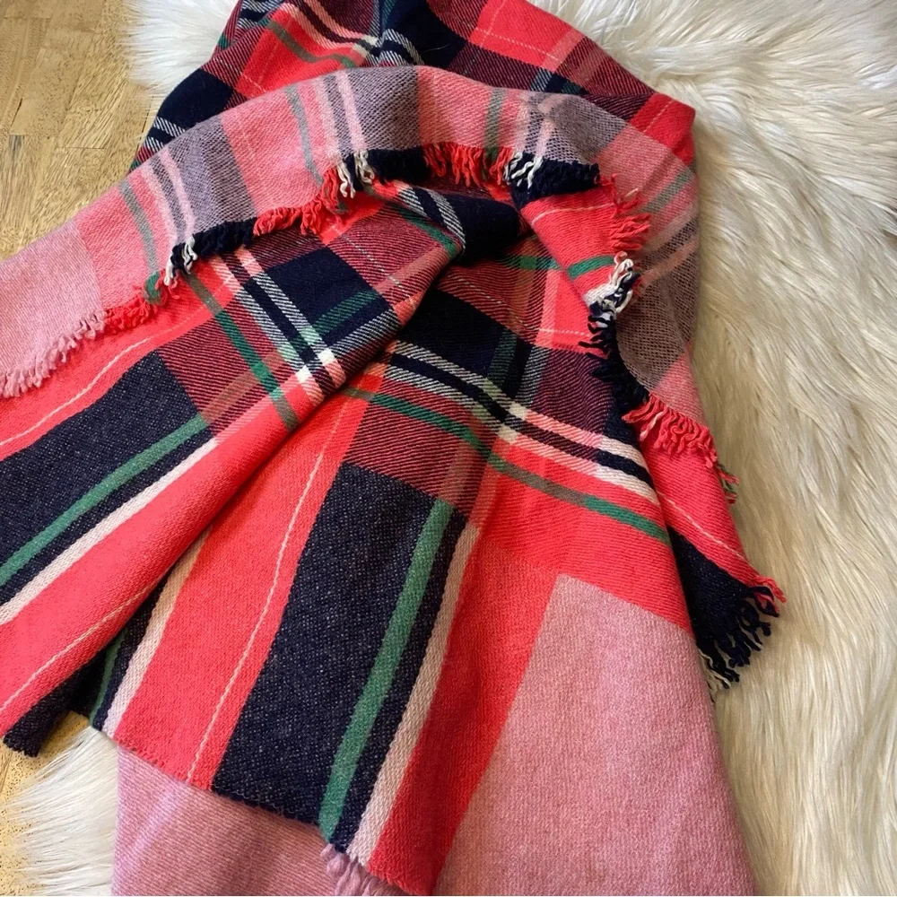 J. Crew Italian Wool Blend Pink Fringe Blanket Scarf